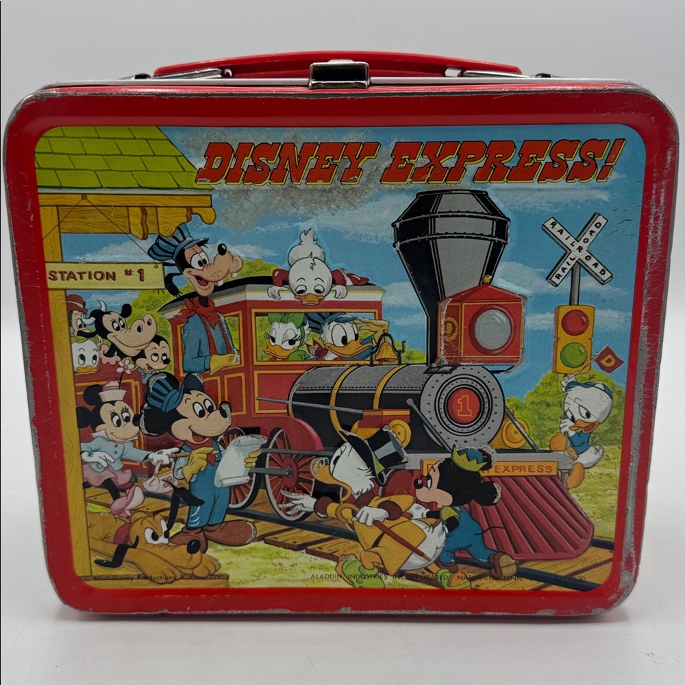 Vintage Disney Express Aladdin Metal Lunchbox Classic Characters on Train